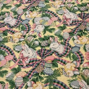 Floral Easter Bunny Tablecloth 100% Cotton Fashion Industries 64" X 54" Spring